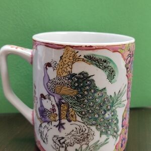 Decorative Peacock Ceramic Mug in Pink and Green